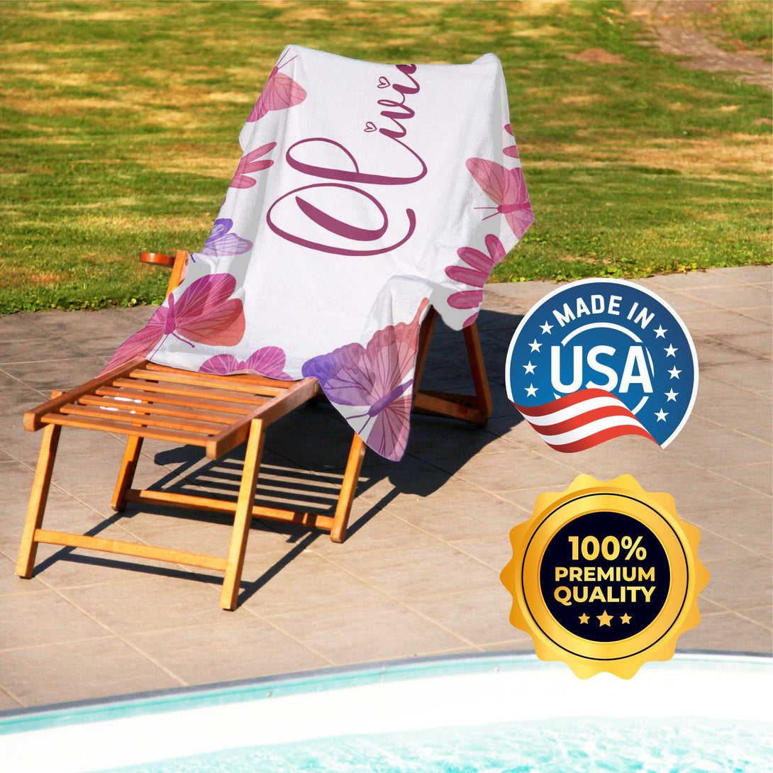 Butterflies Beach Towel, Personalized Custom Towel with Your Name - Custamazegifts.com 