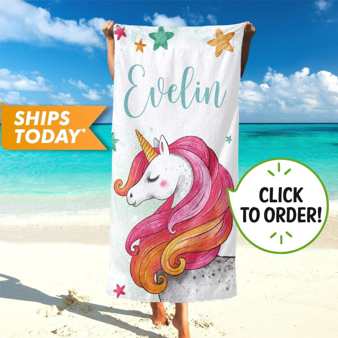 Unicorn Custom Baby Beach Towel for Girls, Cute Baby Gifts for Daughter Niece T36 - Custamazegifts.com 