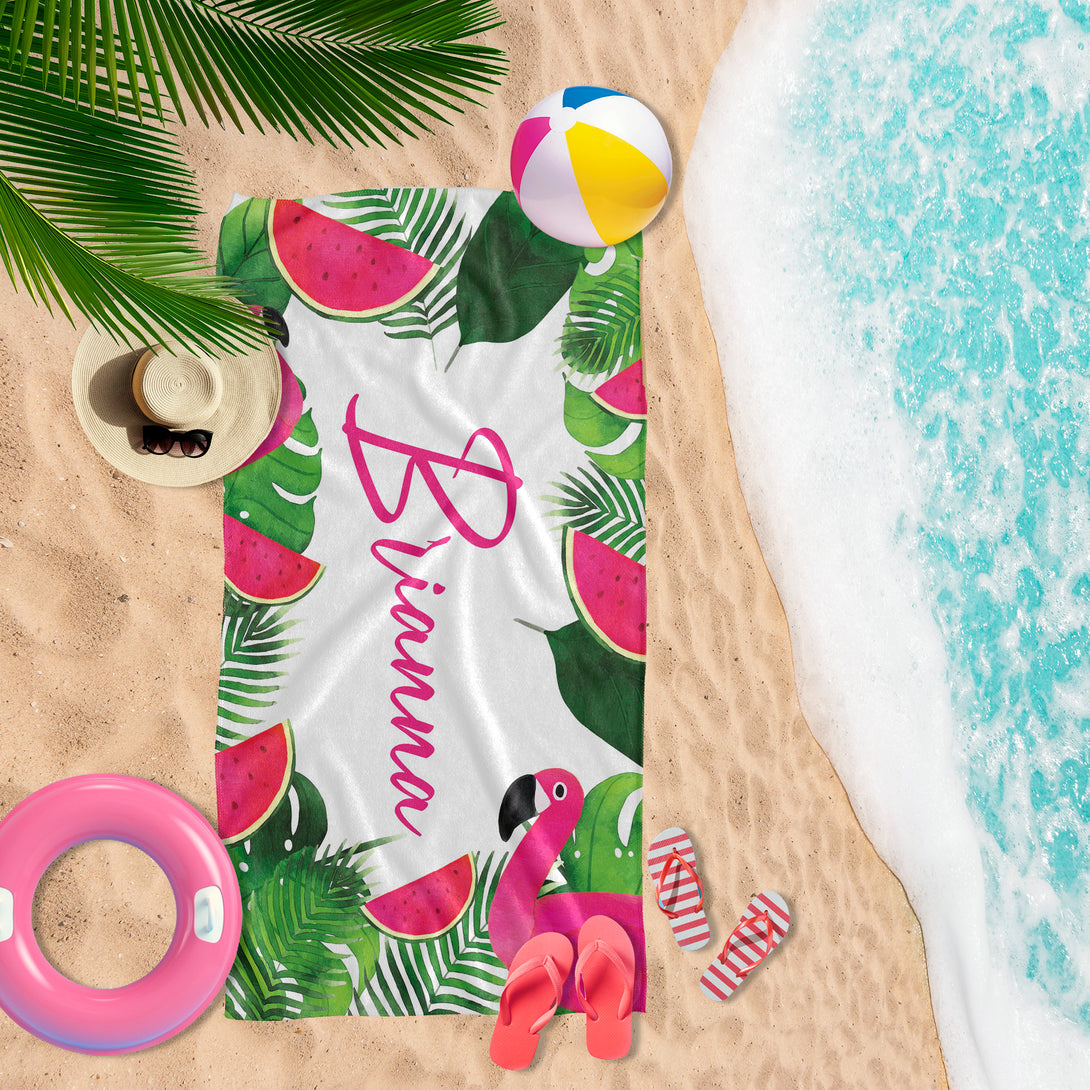 Flamingo Towel, Bachelorette Party Bride Beach Towel, Custom Bridesmaid Gift T3#9 - Custamazegifts.com 
