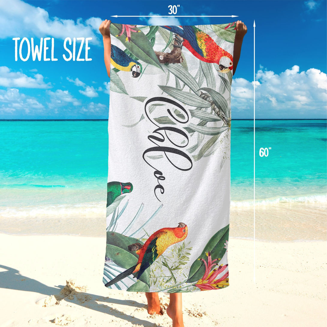 Floral Beach Towel Personalized with Name, Birthday Bachelorette Gifts for Her T66 - Custamazegifts.com 