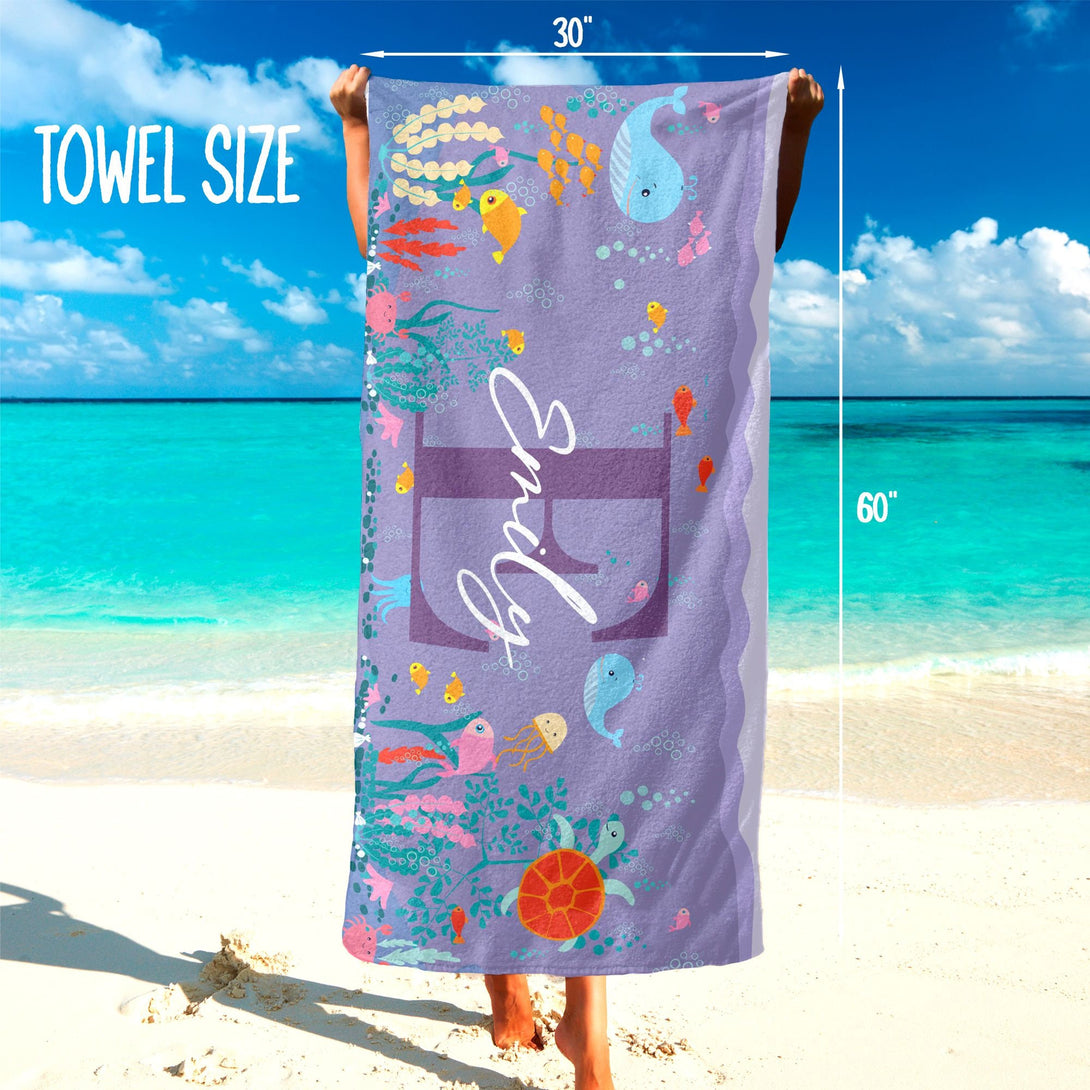 Kids Beach Towels, Personalized Pool Towel with Your Name Ocean Print - Custamazegifts.com 