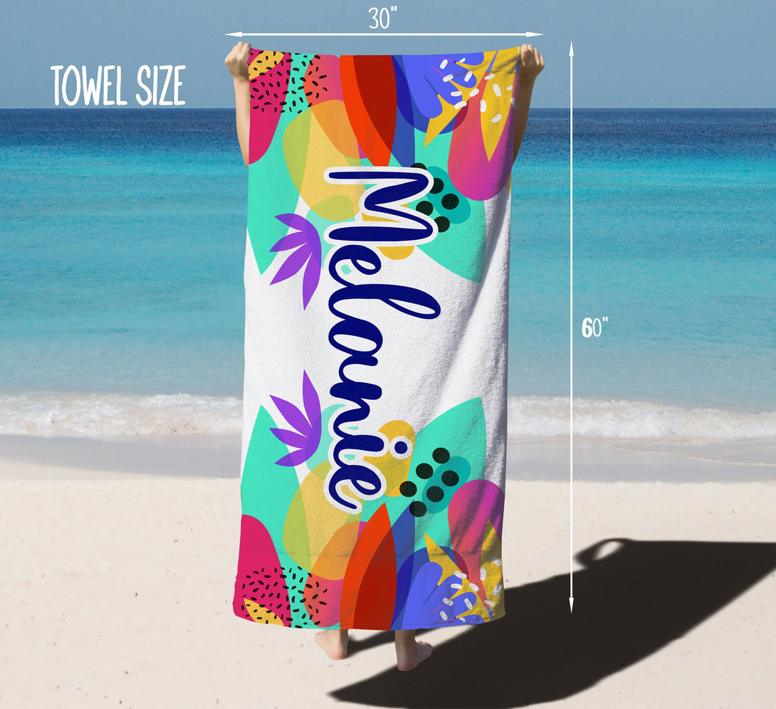 Bright Tropical Print Personalized Beach Towel, Custom Birthday Gift for Girls Women T68 - Custamazegifts.com 