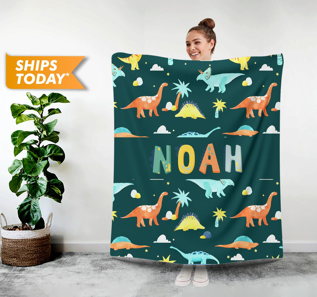 Dinosaur Print Customized Blanket for Boys - Custamazegifts.com 