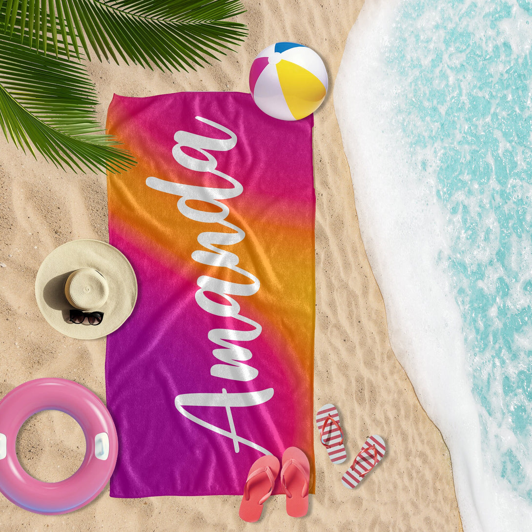 Rainbow Personalized Beach Towel with Name, Beach Trip Pool Party Gifts T69 - Custamazegifts.com 