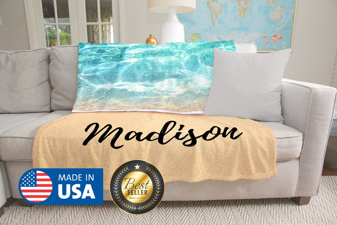 Ocean Print Customized Blanket with Your Name - Custamazegifts.com 