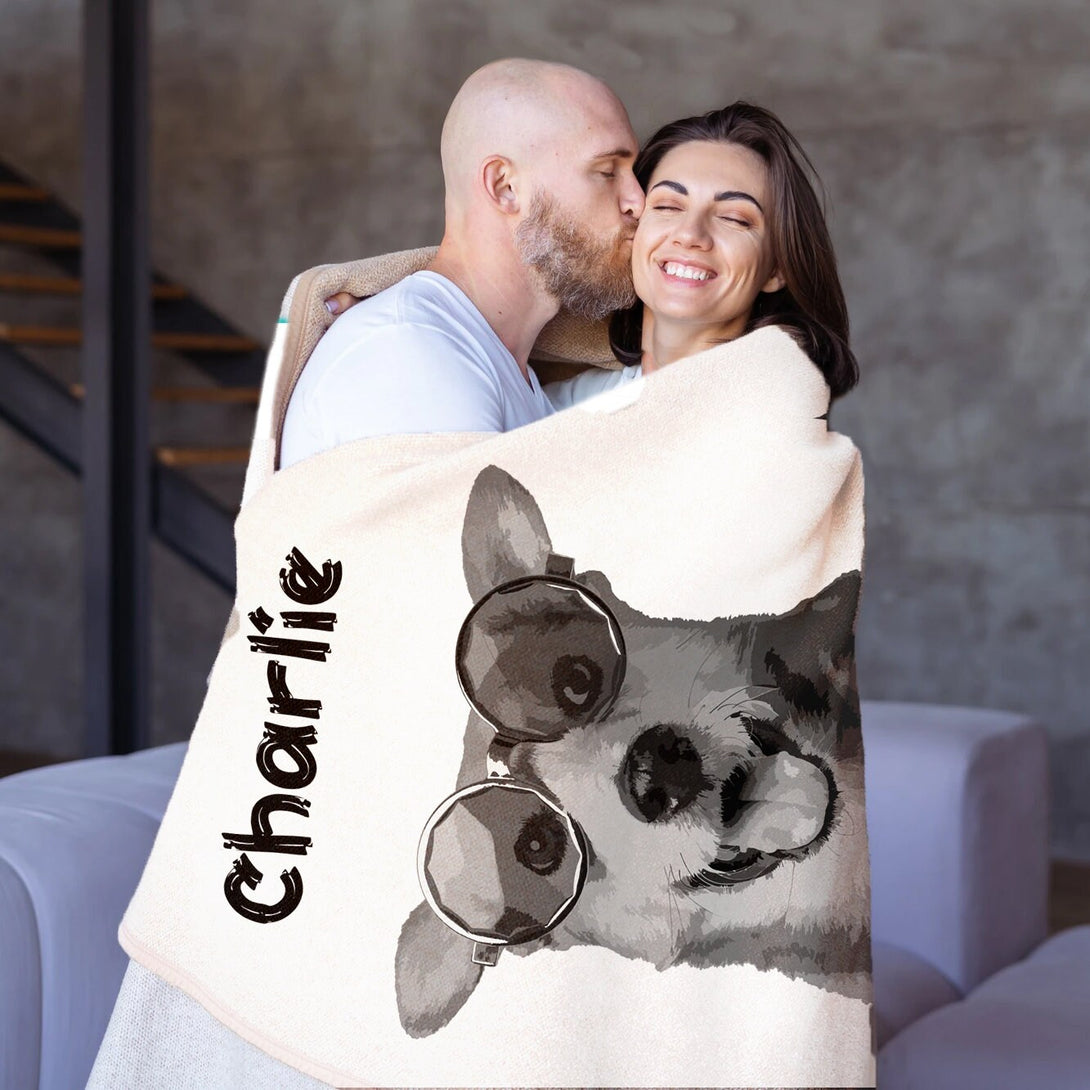 Personalized Black and White Photo Blanket with Your Pet - Custamazegifts.com 