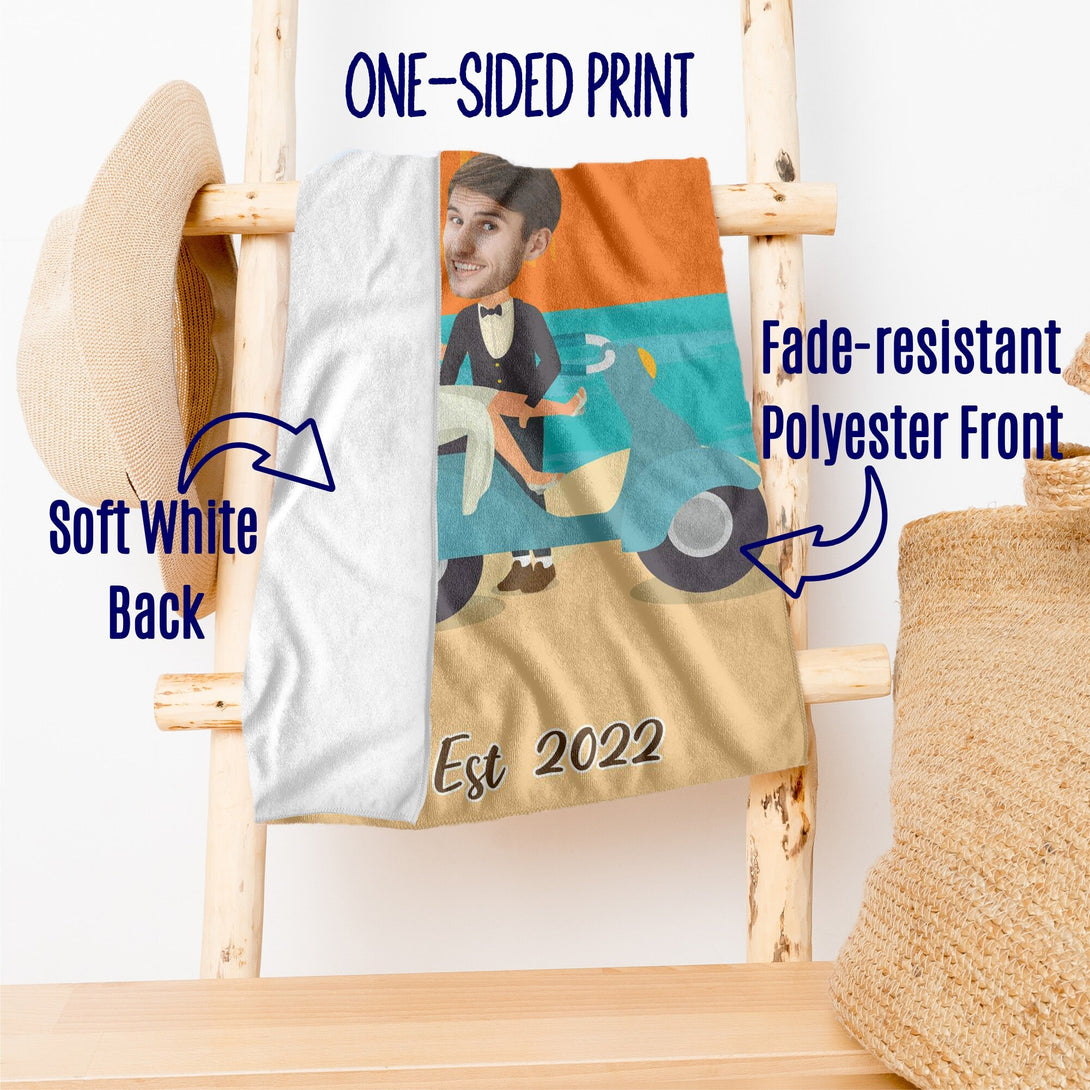 Mr and Mrs Personalized Beach Towel from Photo, Funny Honeymoon Anniversary Gifts T70 - Custamazegifts.com 