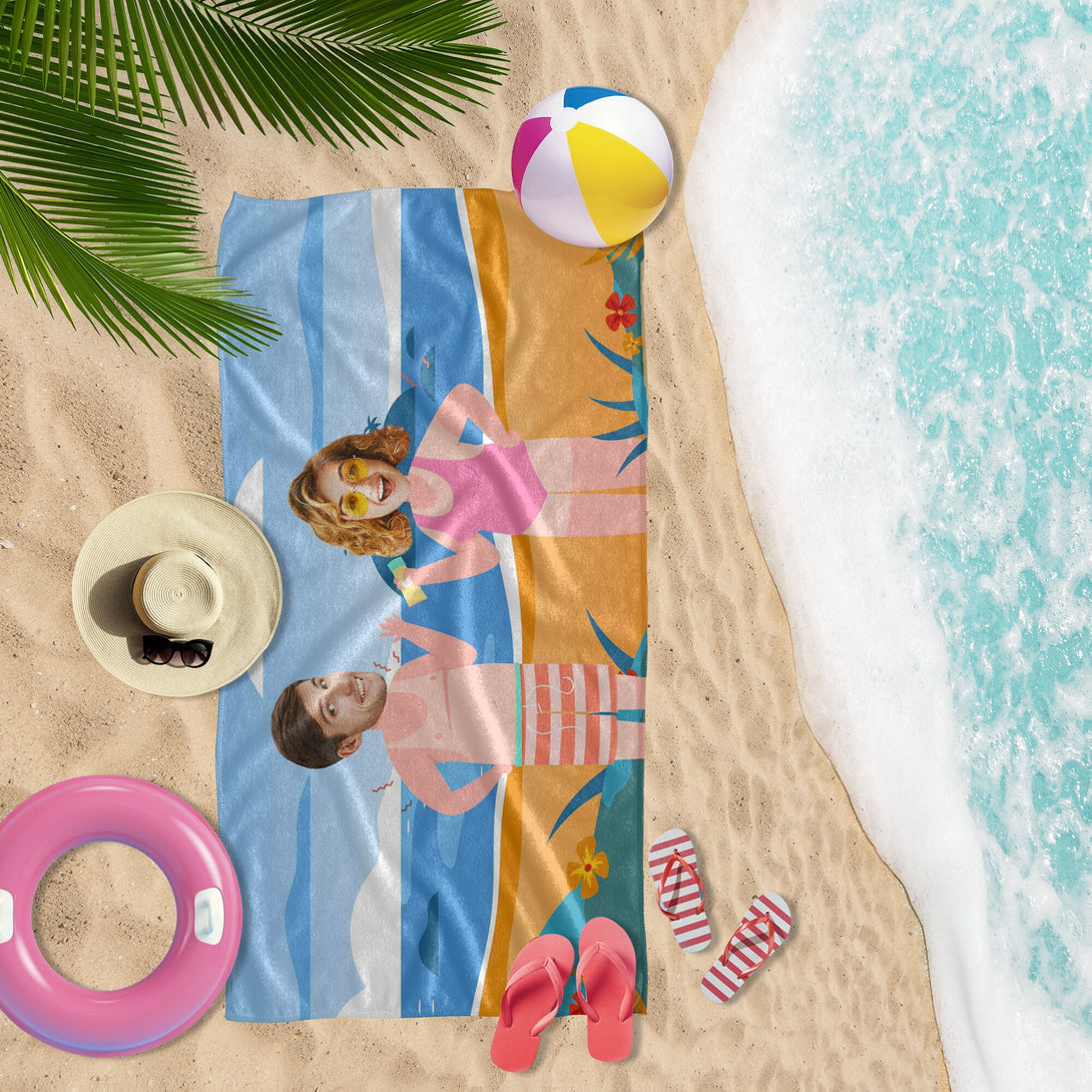 Funny Face Custom Beach Towel for Couples, Anniversary Photo Gifts T71 - Custamazegifts.com 