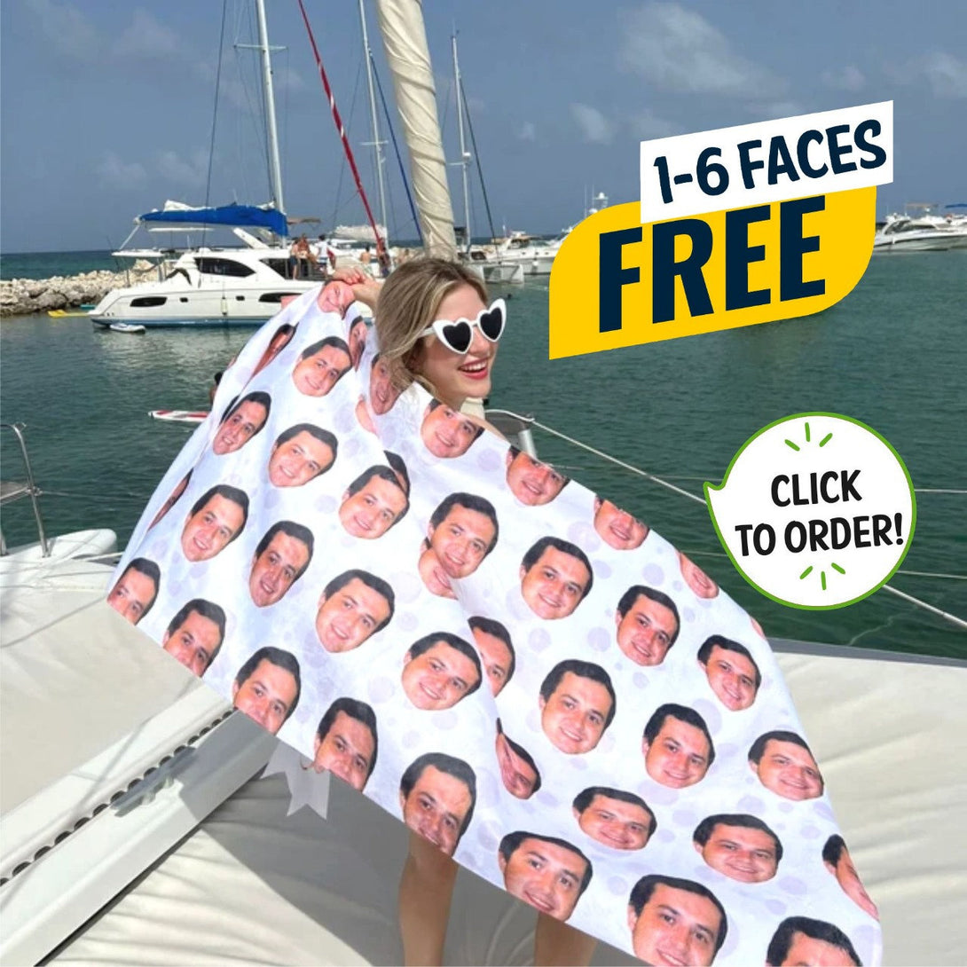 Custom Beach Towel, Personalized Pool Towel with Photo - Funny Face Bath Towel - Custamazegifts.com 