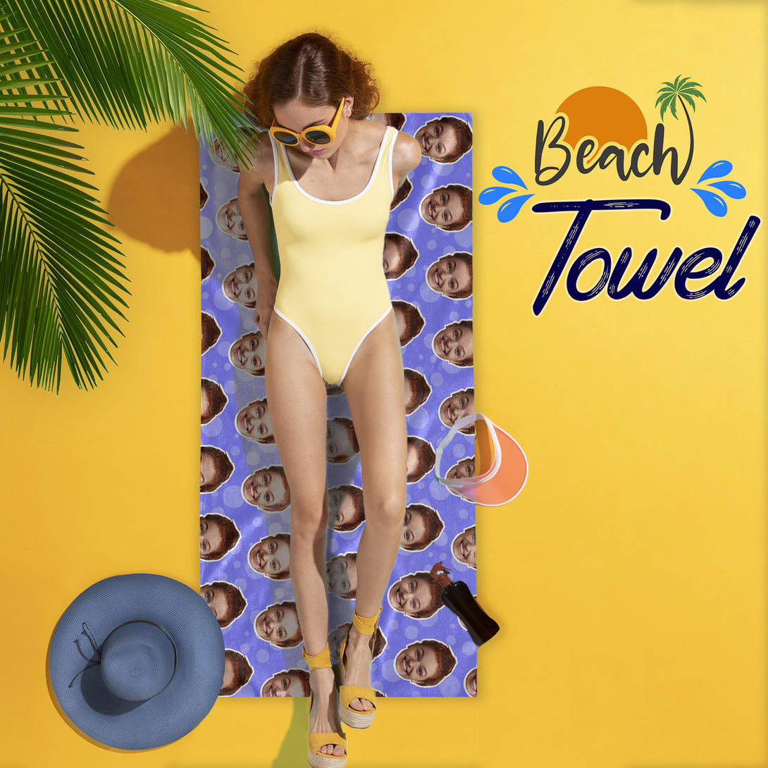 Custom Beach Towel, Personalized Pool Towel with Photo - Funny Face Bath Towel - Custamazegifts.com 