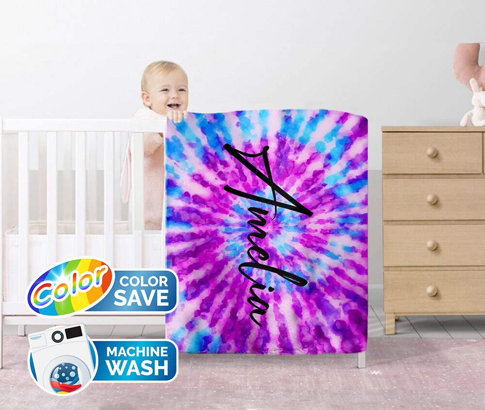 Tie Dye Monogrammed Blanket, Custom Name Blanket - Custamazegifts.com 