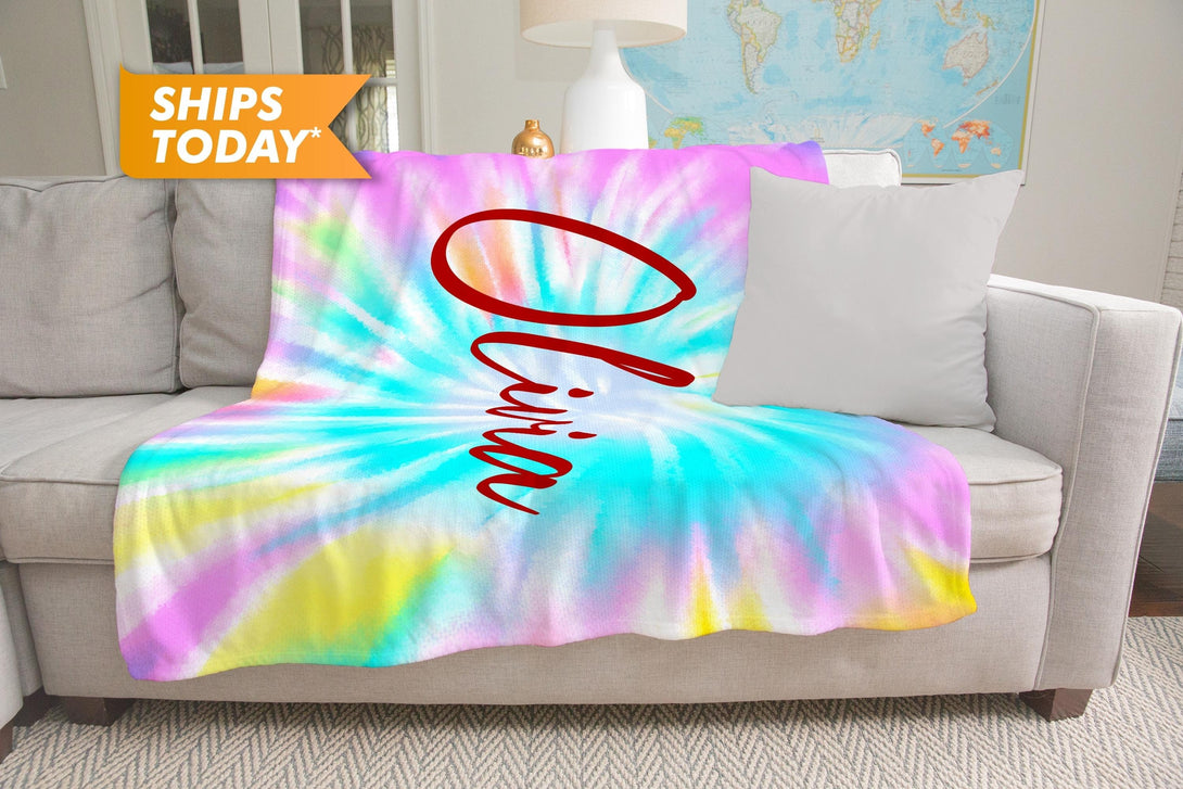 Tie Dye Monogrammed Blanket, Custom Name Blanket - Custamazegifts.com 