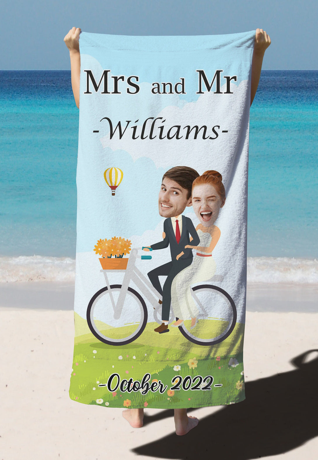 Mr and Mrs Personalized Beach Towel from Photo, Funny Honeymoon Anniversary Gifts T70 - Custamazegifts.com 