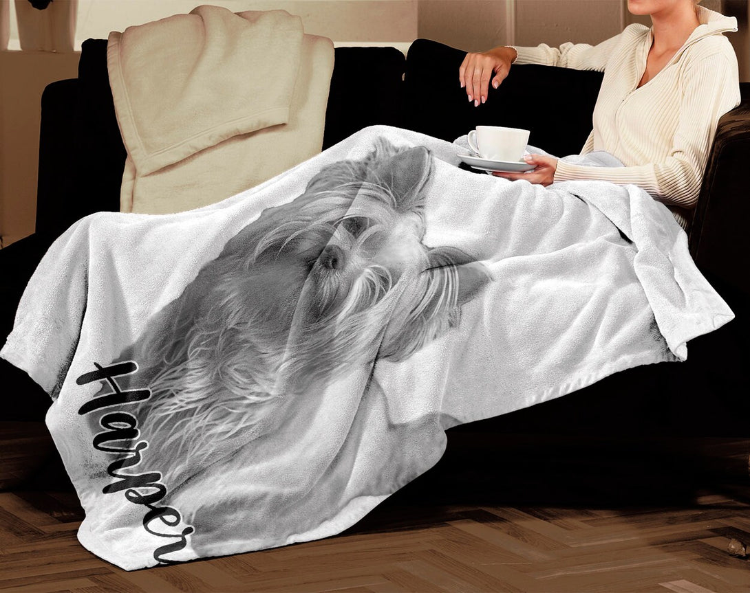 Custom Blanket with Your Pet, Black and White Photo Blanket - Custamazegifts.com 