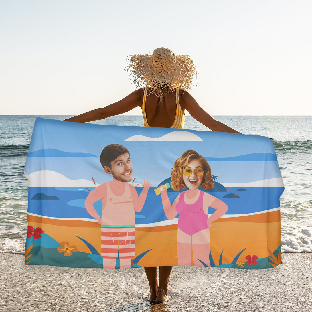 Funny Face Custom Beach Towel for Couples, Anniversary Photo Gifts T71 - Custamazegifts.com 