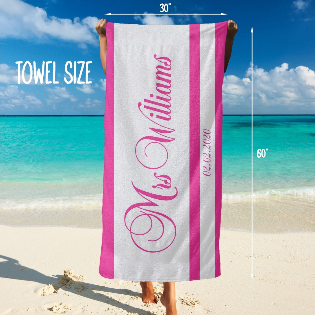 Mr and Mrs Custom Beach Towels for Couples, Newlywed Honeymoon Gifts T73 - Custamazegifts.com 