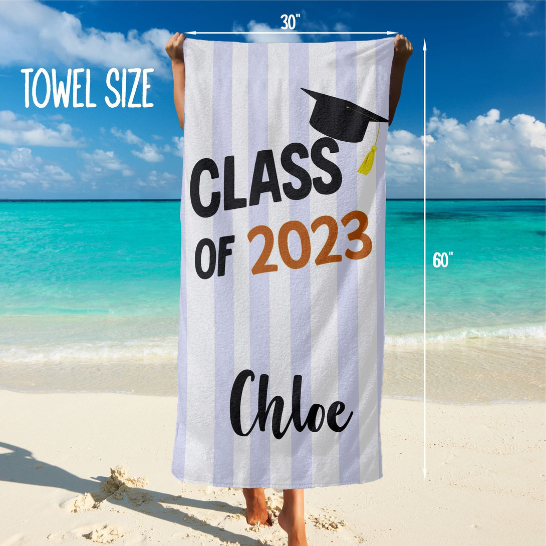 Class of 2025 Striped Graduation Beach Towels, High School Custom Gifts T51 - Custamazegifts.com 