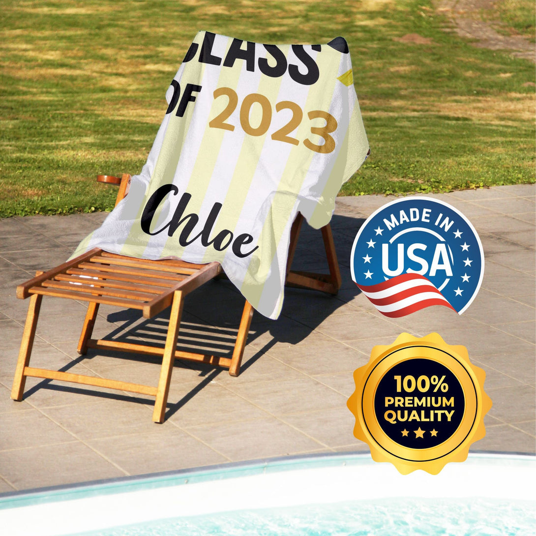 Class of 2025 Striped Graduation Beach Towels, High School Custom Gifts T51 - Custamazegifts.com 