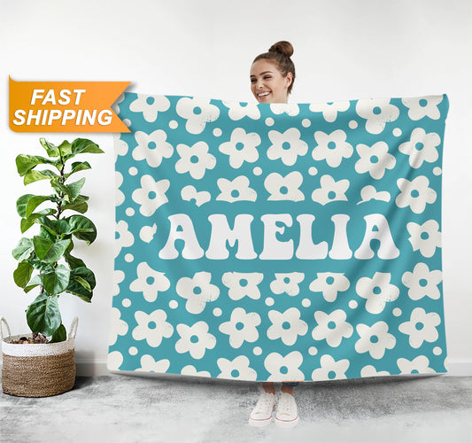 Flower Personalized Blankets, Customize Blanket with Your Name - Custamazegifts.com 