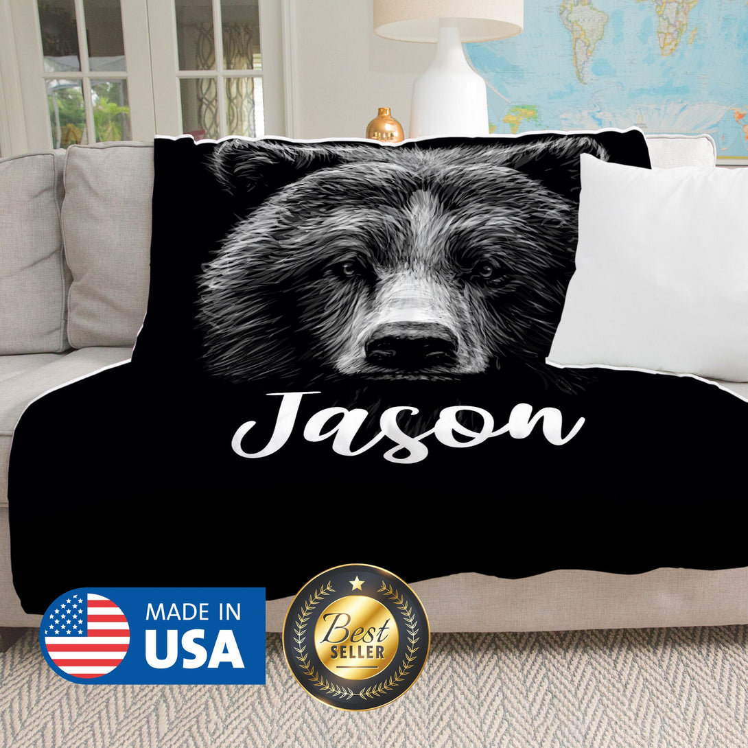 Customized Gifts for Men, Bear Monogrammed Blanket - Custamazegifts.com 