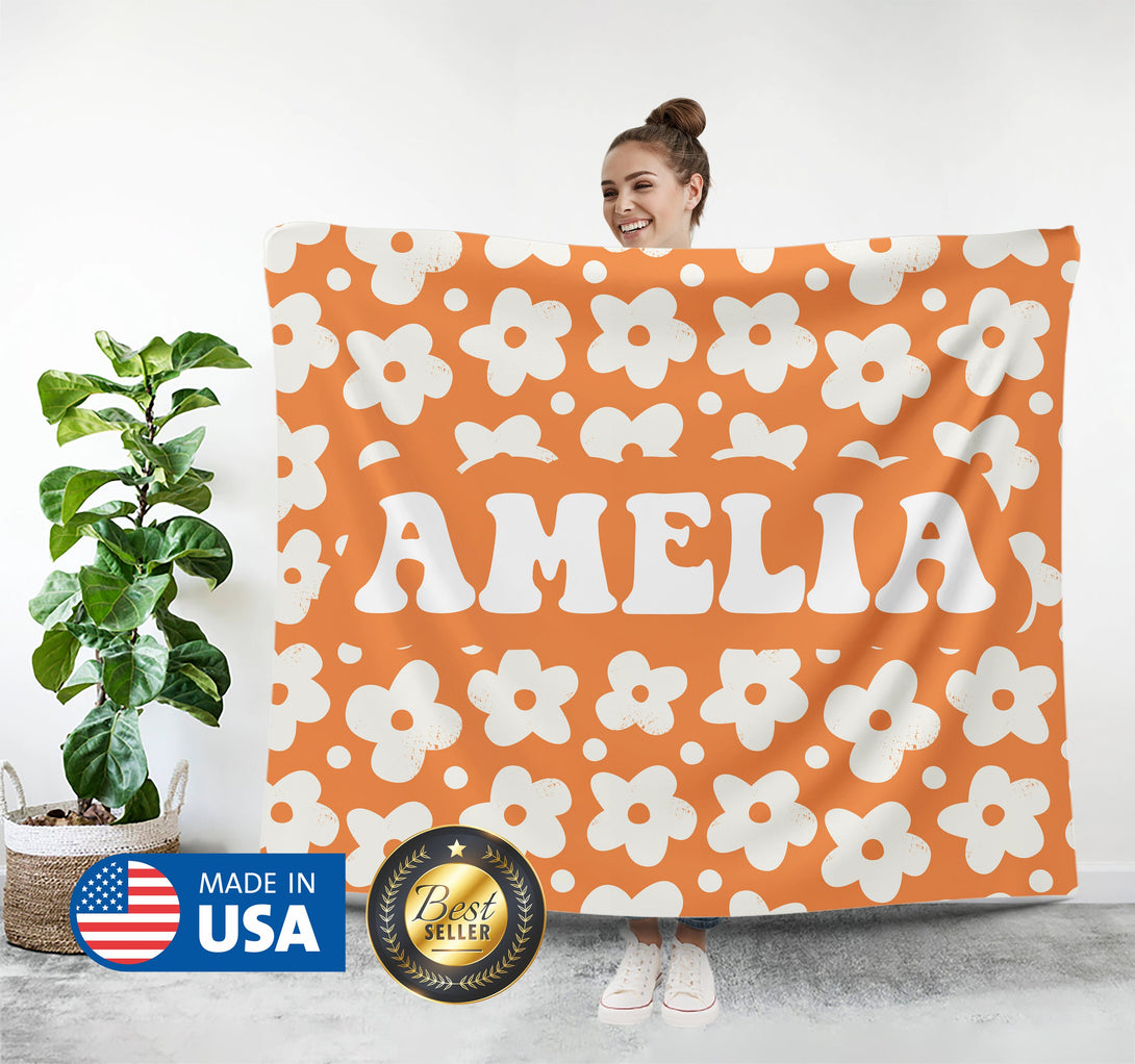 Flower Personalized Blankets, Customize Blanket with Your Name - Custamazegifts.com 