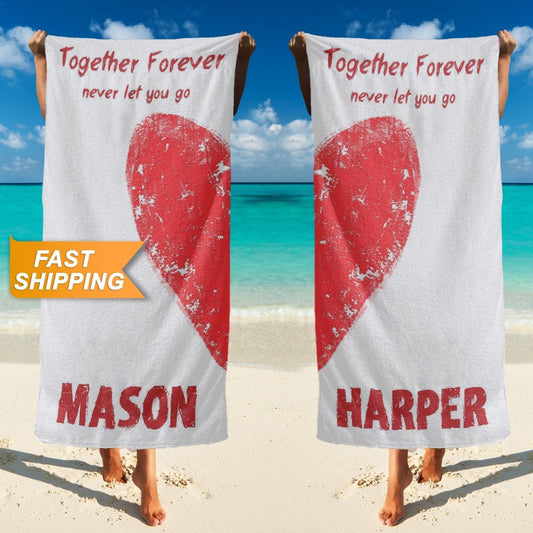 Valentines Day Beach Towels for Couple, Together Forever Honeymoon Wedding Gifts T76 - Custamazegifts.com 