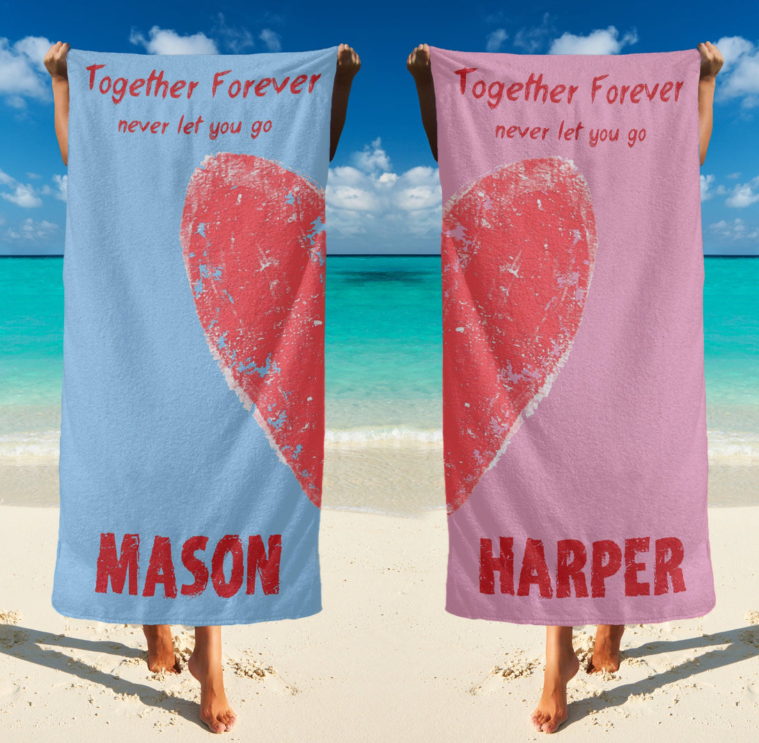 Valentines Day Beach Towels for Couple, Together Forever Honeymoon Wedding Gifts T76 - Custamazegifts.com 