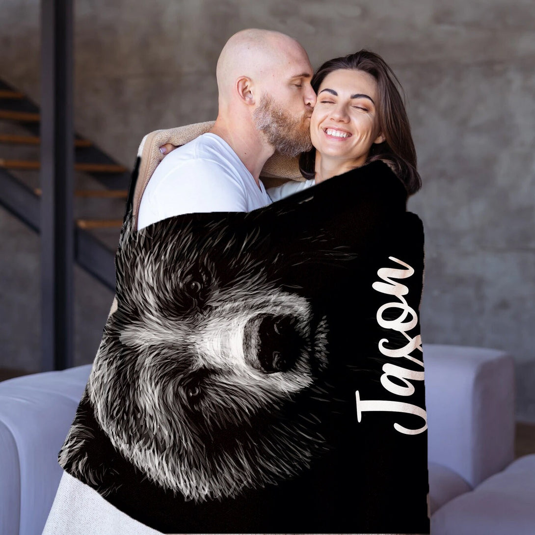 Customized Gifts for Men, Bear Monogrammed Blanket - Custamazegifts.com 