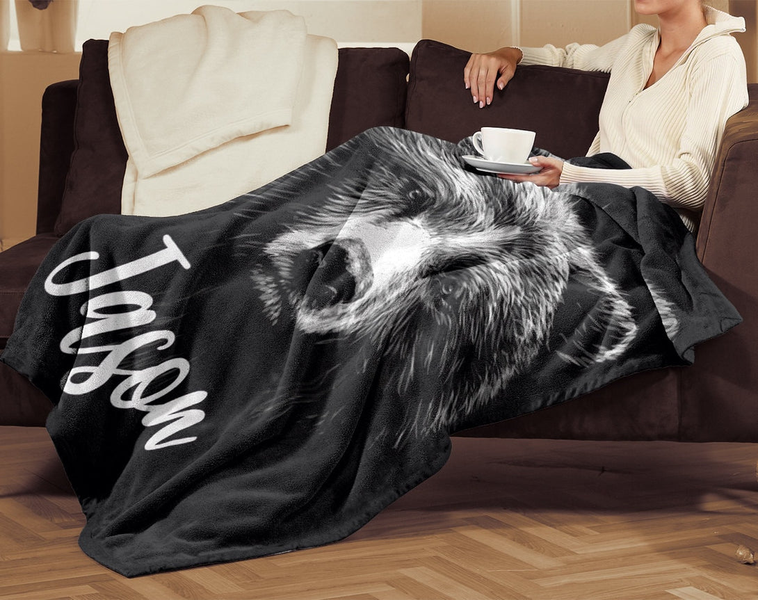 Customized Gifts for Men, Bear Monogrammed Blanket - Custamazegifts.com 