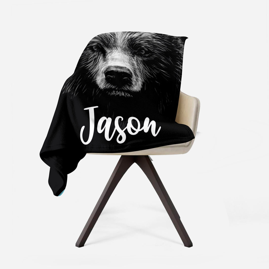 Customized Gifts for Men, Bear Monogrammed Blanket - Custamazegifts.com 