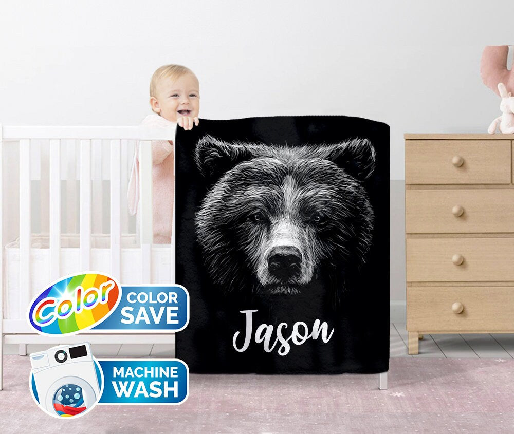 Customized Gifts for Men, Bear Monogrammed Blanket - Custamazegifts.com 