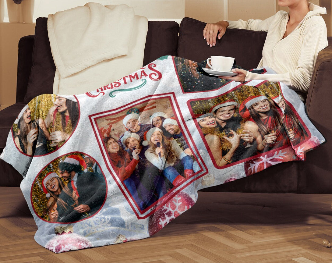 Merry Christmas Photo Blanket, Add Your Photos Personalized Blanket - Custamazegifts.com 