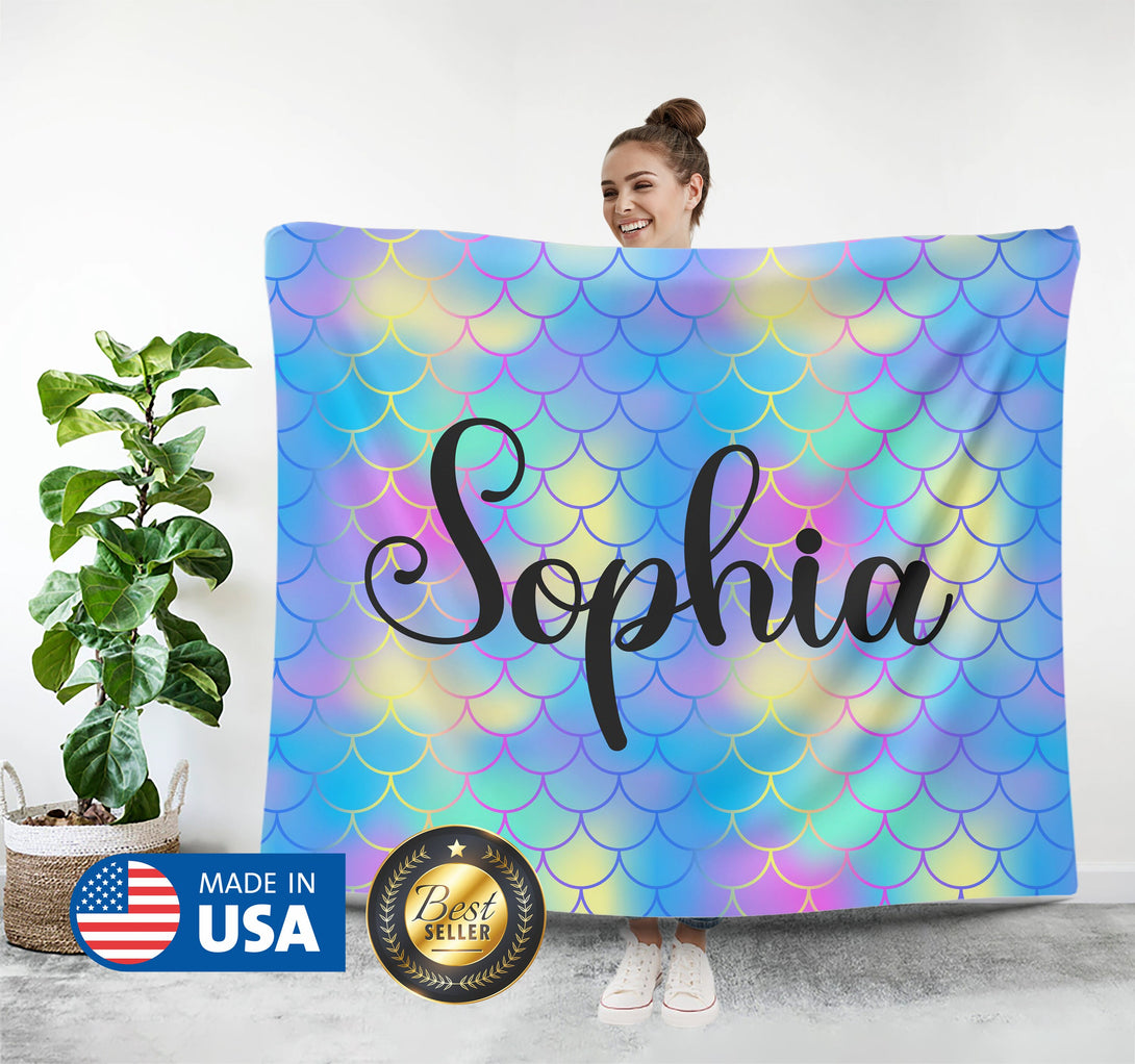 Custom Mermaid Blanket Girls, Mermaid Kids Personalized Blanket - Custamazegifts.com 