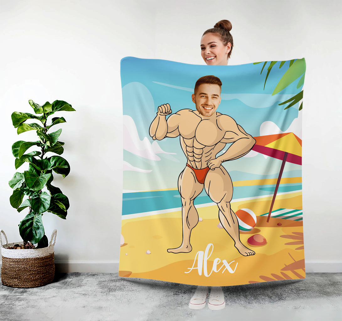 Bodybuilder Photo Blanket for Men, Muscle Man Funny Gift for Him - Custamazegifts.com 