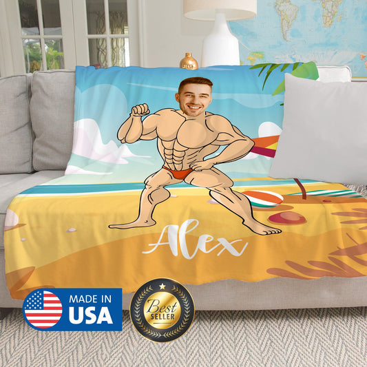 Bodybuilder Photo Blanket for Men, Muscle Man Funny Gift for Him - Custamazegifts.com 