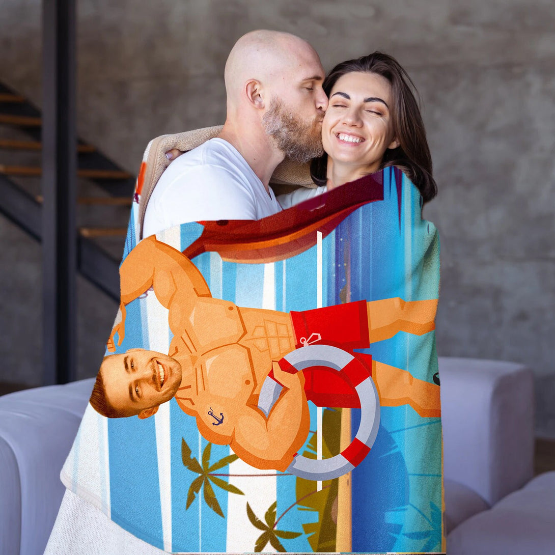 Muscle Body Face Custom Blanket, Photo Blanket for Him - Custamazegifts.com 