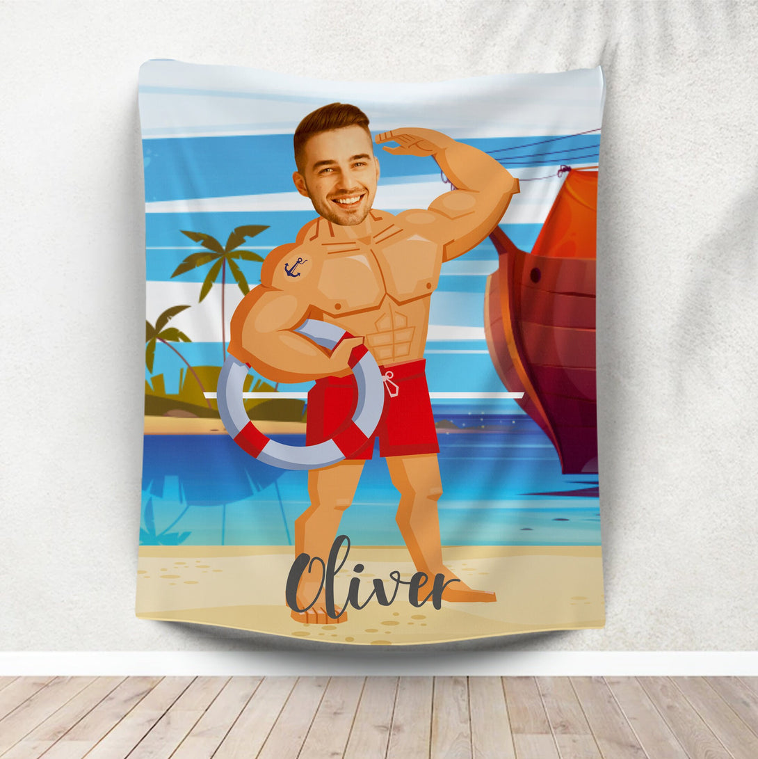 Muscle Body Face Custom Blanket, Photo Blanket for Him - Custamazegifts.com 