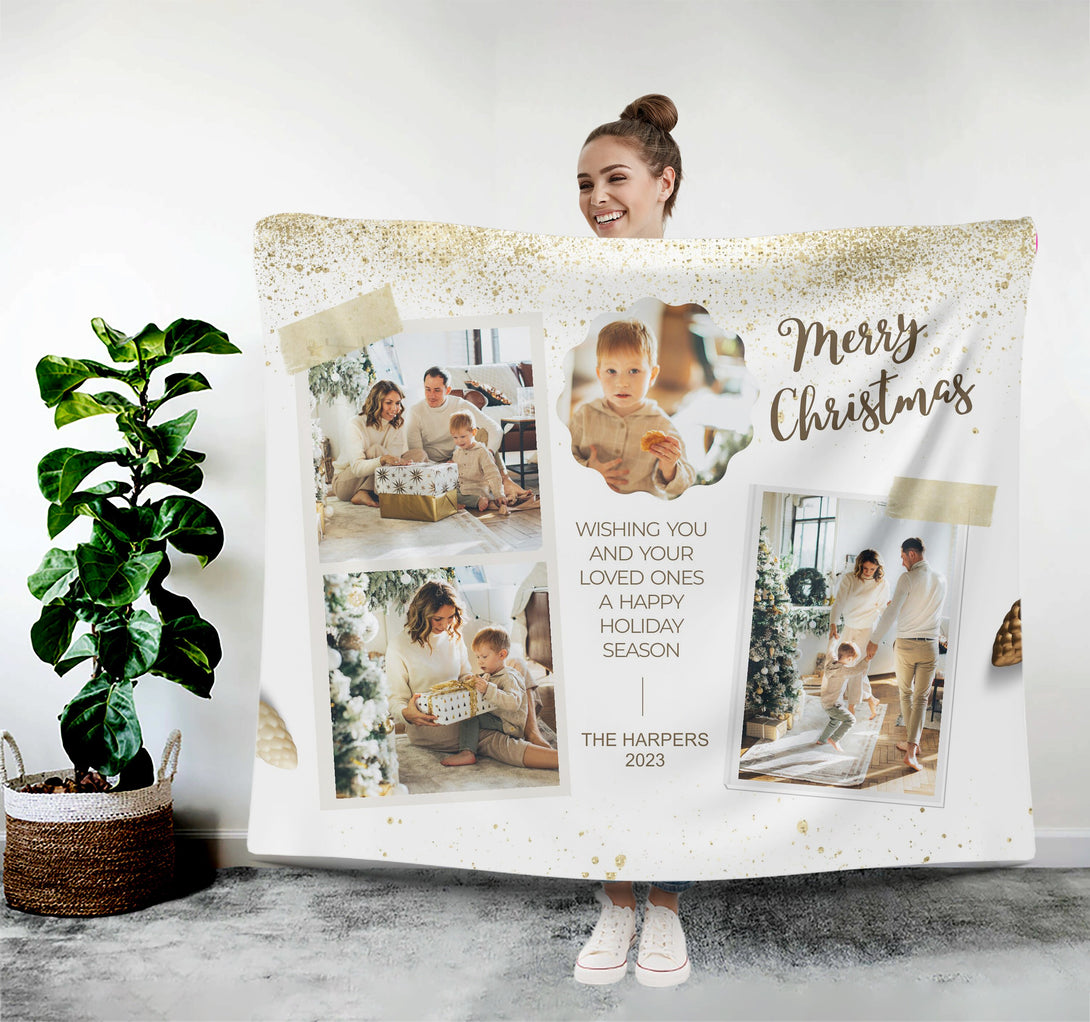 Merry Christmas Photo Blanket, Add Your Photos Personalized Blanket - Custamazegifts.com 