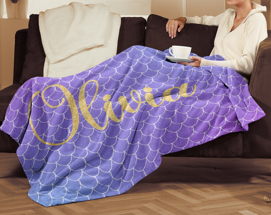 Custom Mermaid Blanket Girls, Mermaid Kids Personalized Blanket - Custamazegifts.com 