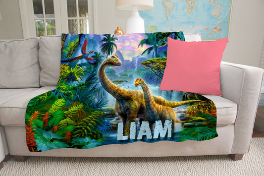 Dinosaur Jurassic Blanket, Kids Personalized Blanket with Name - Custamazegifts.com 