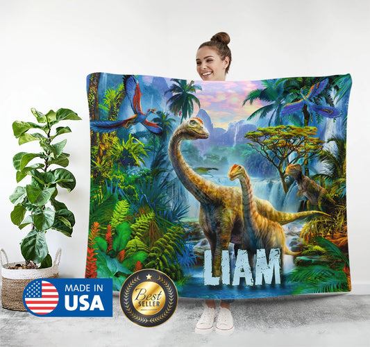 Dinosaur Jurassic Blanket, Kids Personalized Blanket with Name - Custamazegifts.com 