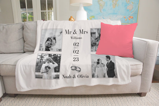 Mr and Mrs Photo Blanket, Custom Wedding Blanket for Him Her - Custamazegifts.com 