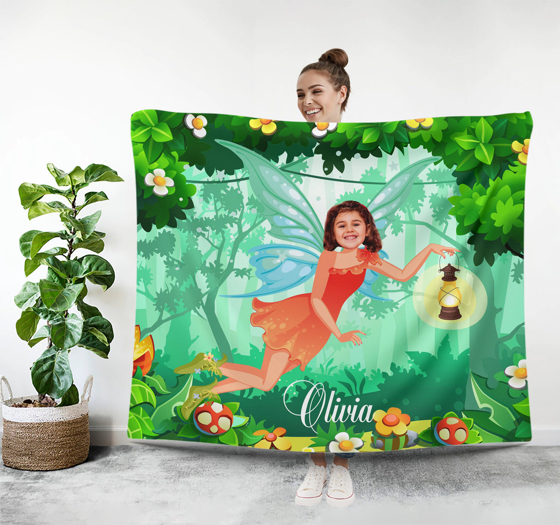 Wood Fairy Photo Blanket, Girls Personalized Birthday Gifts - Custamazegifts.com 