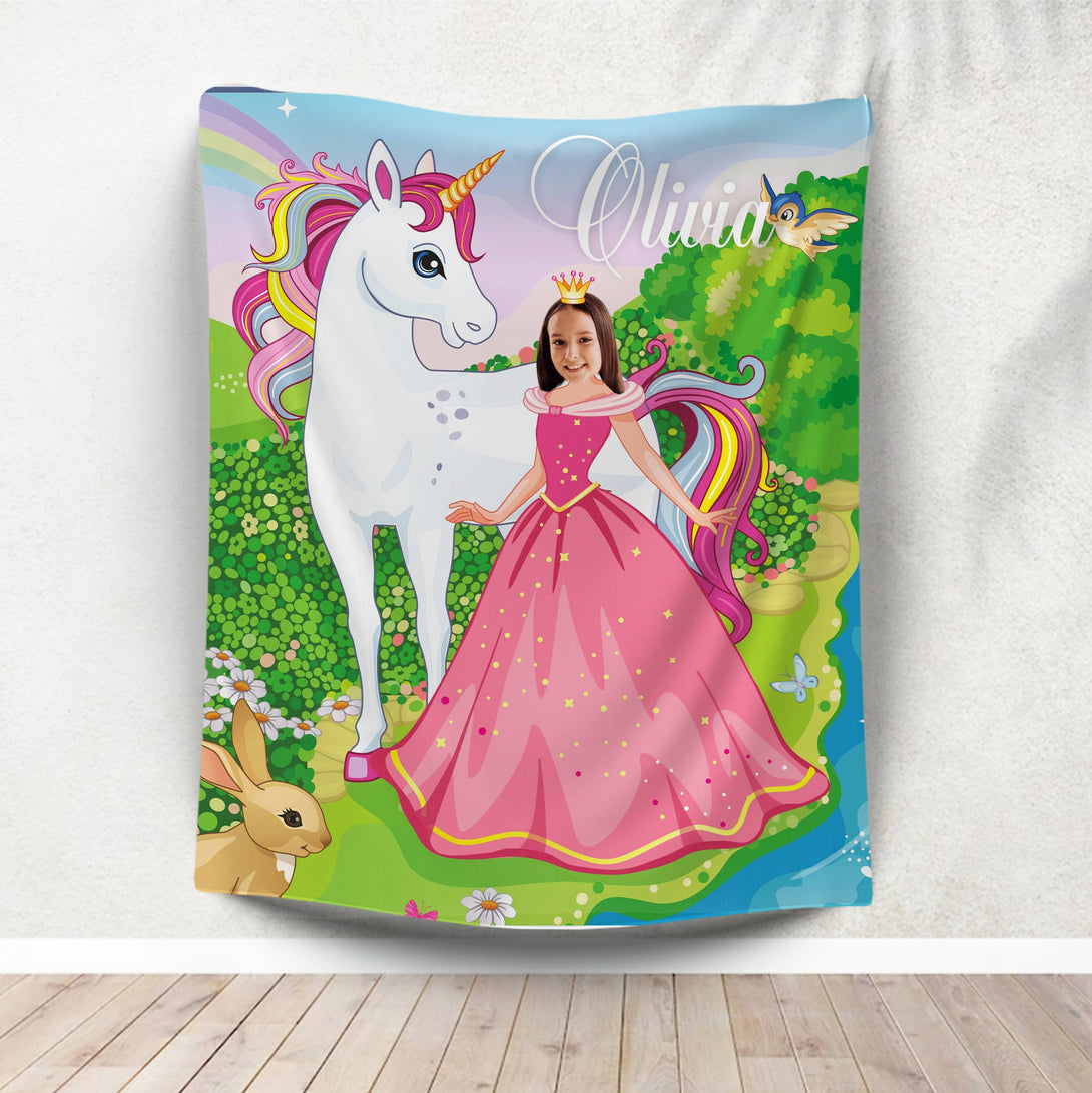 Princess and a Unicorn Personalized Girls Photo Blanket - Custamazegifts.com 