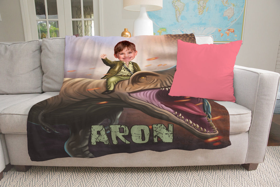 T Rex Kids Blanket, Dinosaur Birthday Gifts for Boys - Custamazegifts.com 