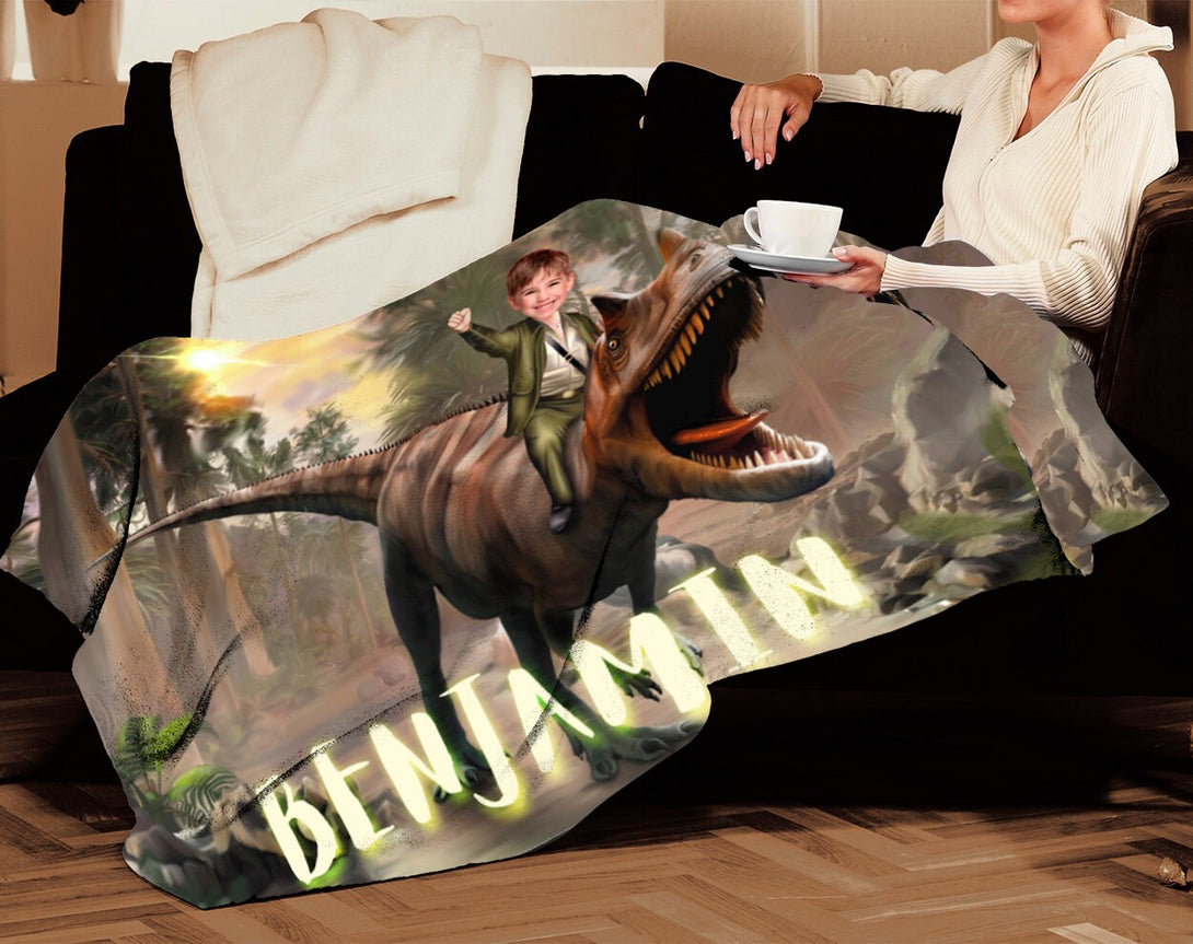 Dinosaur Face Blanket, Kids Jurassic Customized Gifts - Custamazegifts.com 