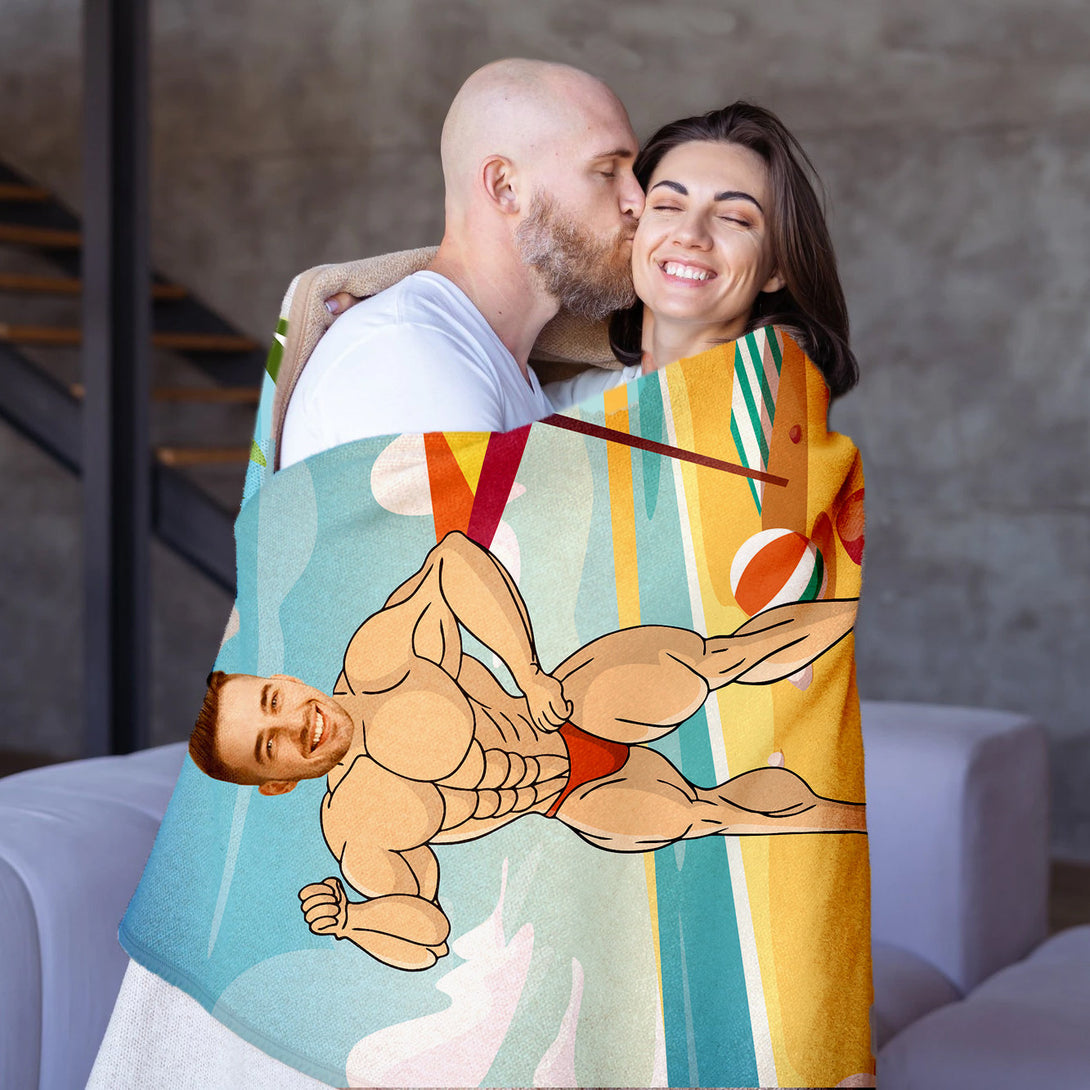 Bodybuilder Photo Blanket for Men, Muscle Man Funny Gift for Him - Custamazegifts.com 