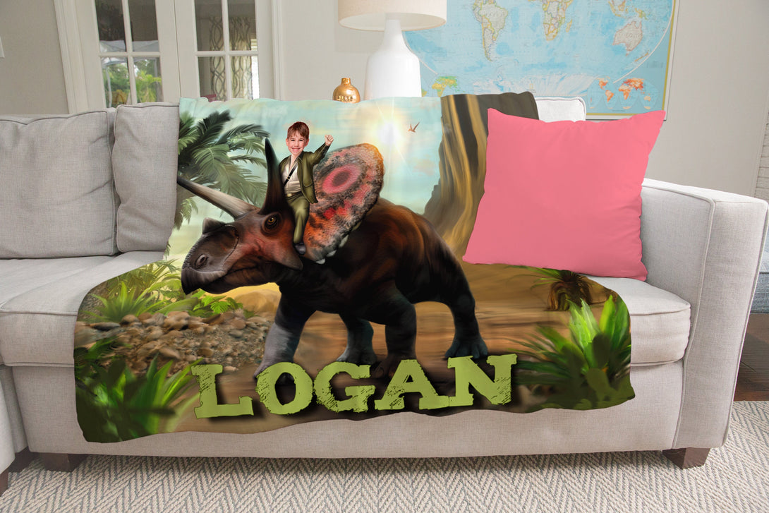 Dinosaur Rider Blanket for Kids, Personalized Dino Gift - Custamazegifts.com 