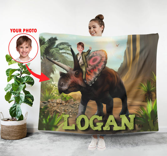 Dinosaur Rider Blanket for Kids, Personalized Dino Gift - Custamazegifts.com 