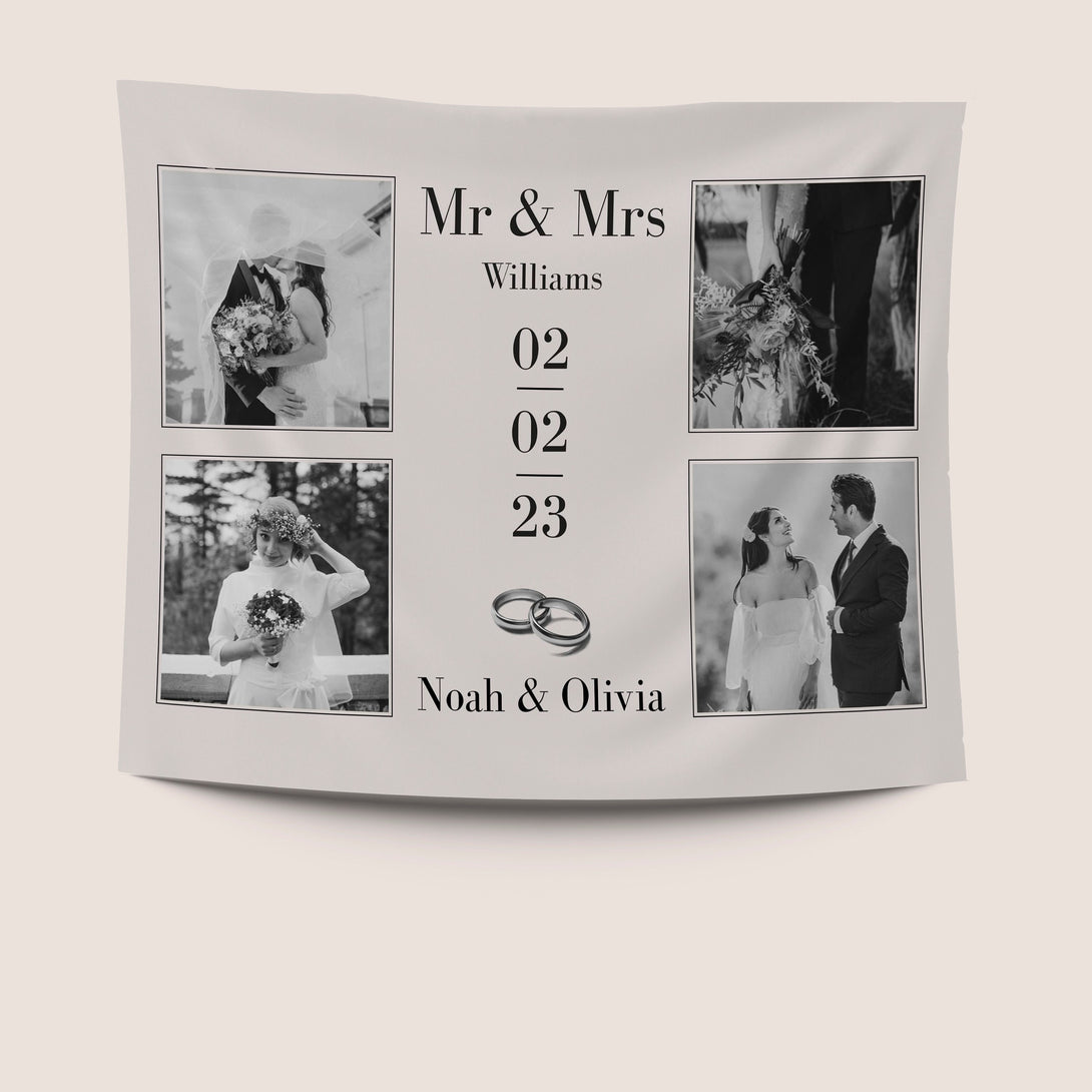 Mr and Mrs Photo Blanket, Custom Wedding Blanket for Him Her - Custamazegifts.com 